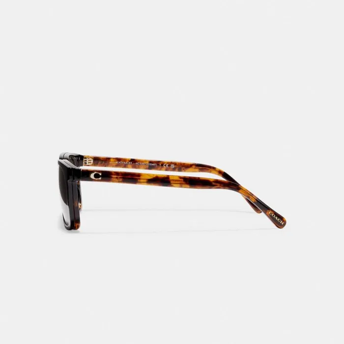 Men Sunglasses Coach Magnetic Clip On Square Sunglasses Dark Tortoiseblack