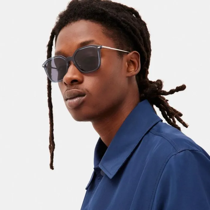 Men Sunglasses Coach Rounded Geometric Sunglasses Transparent Dark Blue