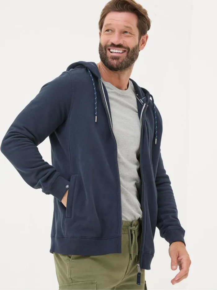 Men Sweatshirts and Hoodies Fat Face Brooke Navy Blue Zip Through Hoodie