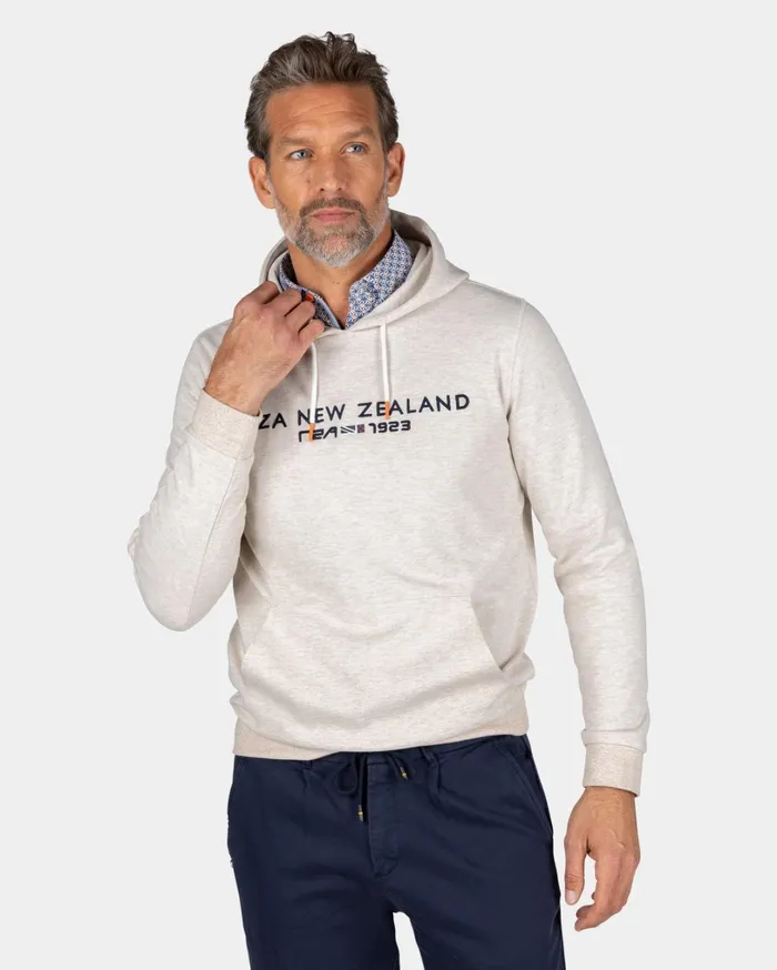 Men Sweatshirts NZA New Zealand Auckland Ecru Hoodie With Chest Text 8211 Powder Sand Men Sweatshirts NZA New Zealand Auckland Ecru Hoodie With Chest Text 8211 Powder Sand