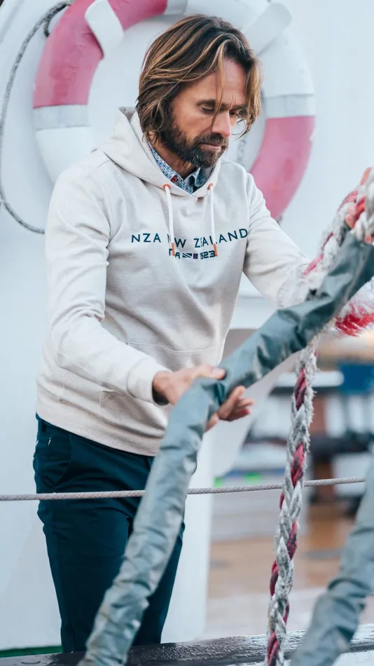 Men Sweatshirts NZA New Zealand Auckland Ecru Hoodie With Chest Text 8211 Powder Sand Men Sweatshirts NZA New Zealand Auckland Ecru Hoodie With Chest Text 8211 Powder Sand