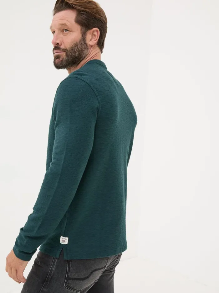 Men TShirts Fat Face Teal Blue Nutbourne Henley 100 Cotton TShirt