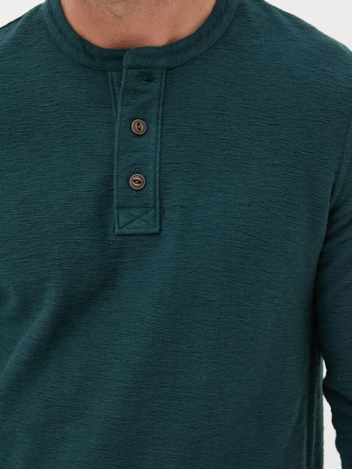 Men TShirts Fat Face Teal Blue Nutbourne Henley 100 Cotton TShirt