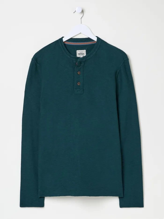 Men TShirts Fat Face Teal Blue Nutbourne Henley 100 Cotton TShirt