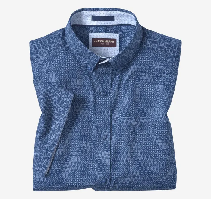 Men Textured Cotton ShortSleeve Shirt Navy Linked Flower JohnstonandMurphy ShortSleeve Shirts Men Textured Cotton ShortSleeve Shirt Navy Linked Flower JohnstonandMurphy ShortSleeve Shirts