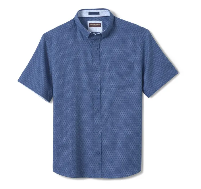 Men Textured Cotton ShortSleeve Shirt Navy Linked Flower JohnstonandMurphy ShortSleeve Shirts Men Textured Cotton ShortSleeve Shirt Navy Linked Flower JohnstonandMurphy ShortSleeve Shirts
