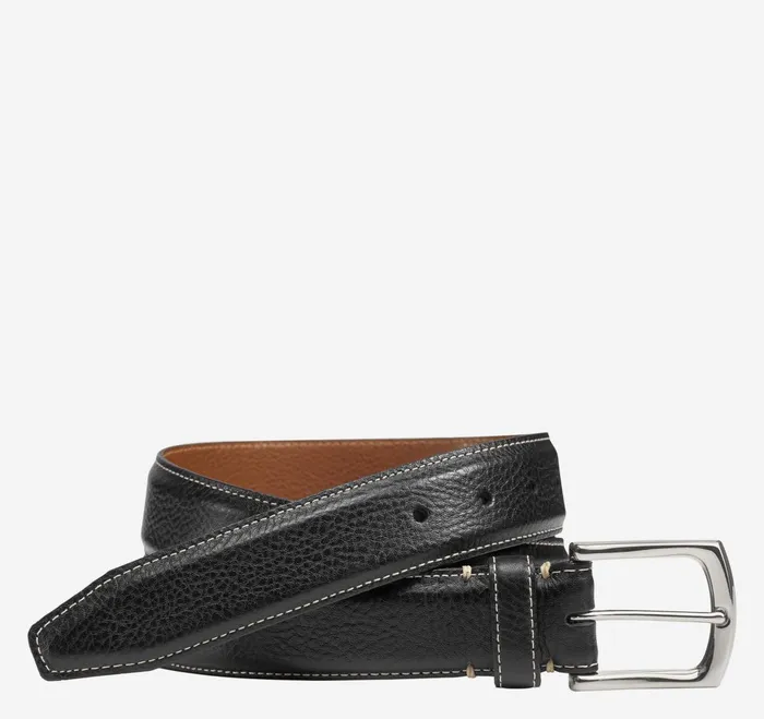 Men Topstitched Leather Belt Black JohnstonandMurphy Belts
