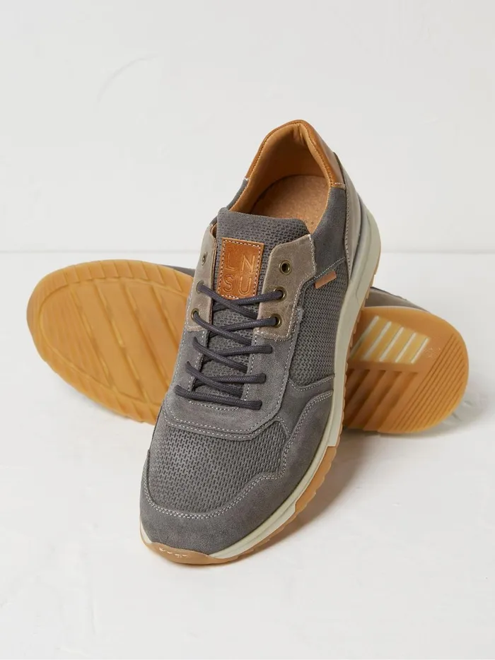 Men Trainers Fat Face Wells Grey Leather Runner Trainers