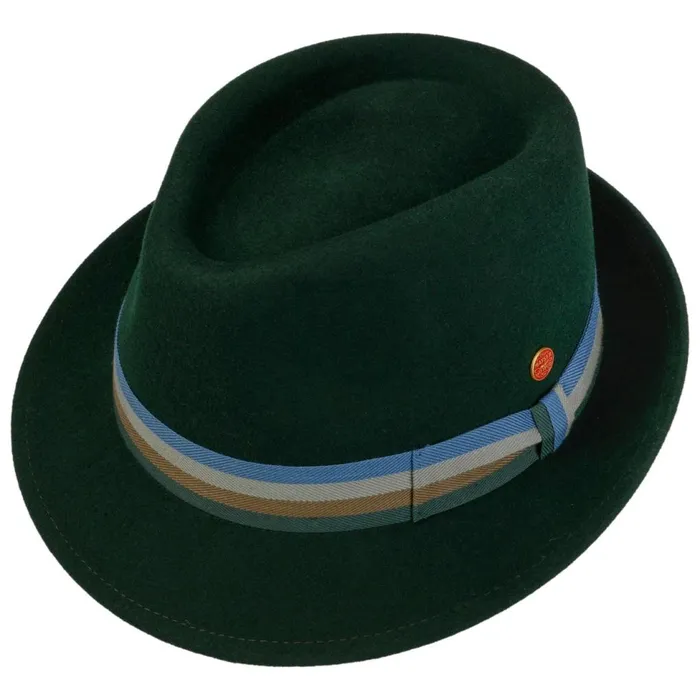 Men Trilby Hats Mayser Four Color Band Trilby Wool Hat Dark Green