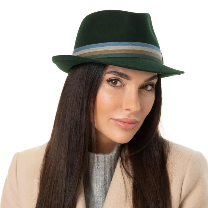 Men Trilby Hats Mayser Four Color Band Trilby Wool Hat Dark Green