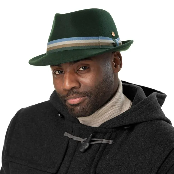 Men Trilby Hats Mayser Four Color Band Trilby Wool Hat Dark Green