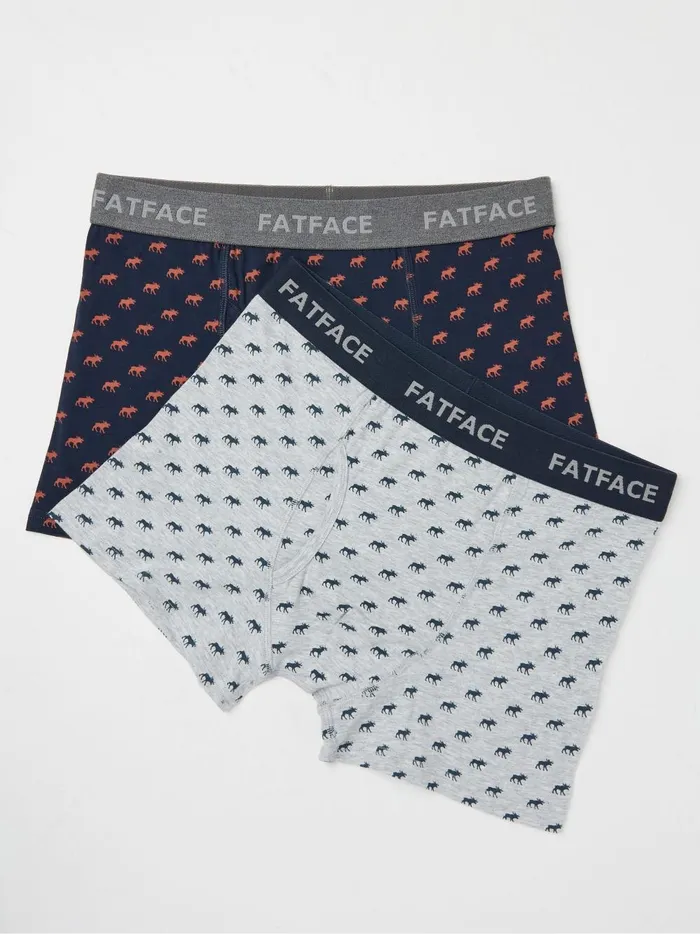 Men Underwear Fat Face Navy Moose Print Boxers 2 Pack