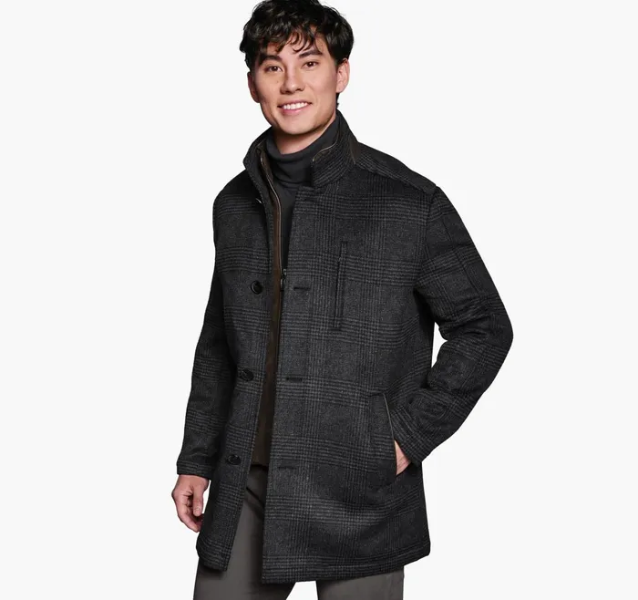Men Upton Car Coat Charcoal Plaid JohnstonandMurphy Coats Jackets and Vests