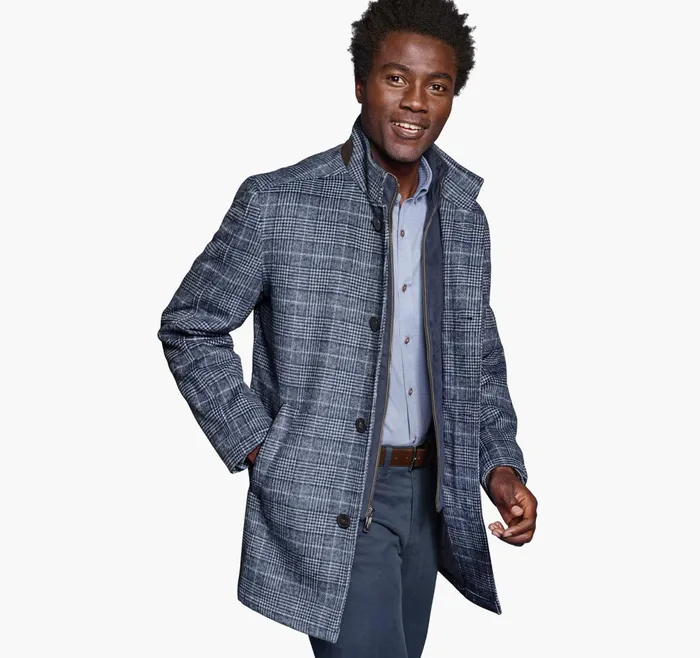 Men Upton Car Coat Navy Plaid JohnstonandMurphy Coats Jackets and Vests