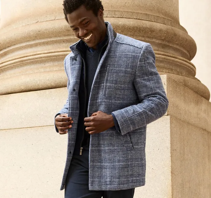 Men Upton Car Coat Navy Plaid JohnstonandMurphy Coats Jackets and Vests Men Upton Car Coat Navy Plaid JohnstonandMurphy Coats Jackets and Vests