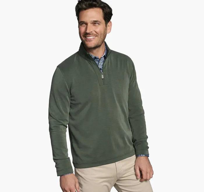 Men Vintage Washed QuarterZip Olive JohnstonandMurphy Sweaters and Knits