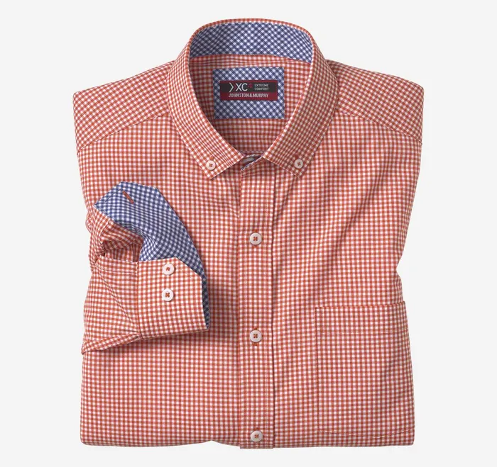 Men Xc4 LongSleeve StretchWoven Shirt Orangewhite Gingham JohnstonandMurphy Shirts Men Xc4 LongSleeve StretchWoven Shirt Orangewhite Gingham JohnstonandMurphy Shirts