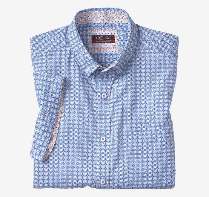 Men Xc4 ShortSleeve Stretch Woven Shirt Blue Multi Linked Circle JohnstonandMurphy ShortSleeve Shirts Men Xc4 ShortSleeve Stretch Woven Shirt Blue Multi Linked Circle JohnstonandMurphy ShortSleeve Shirts