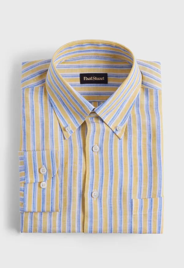 Mens Sport Shirts Paulstuart Linen Shadow Stripe Sport Shirt BlueRed
