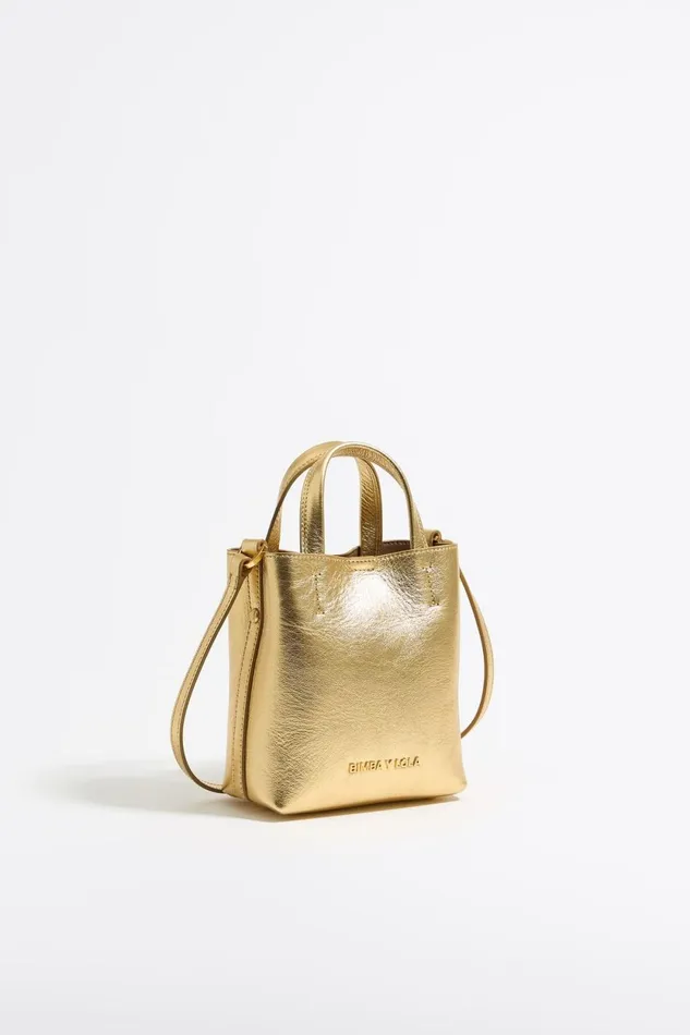 Mini Gold Leather Chihuahua Bag Gold Women Bimba Y Lola Crossbody Bags