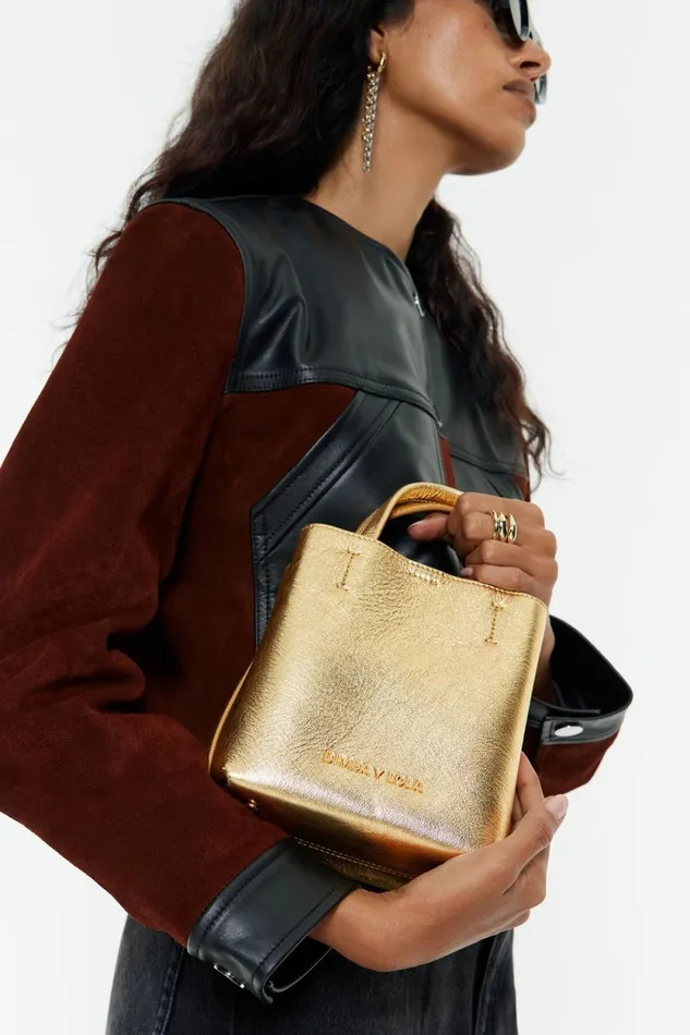 Mini Gold Leather Chihuahua Bag Gold Women Bimba Y Lola Crossbody Bags