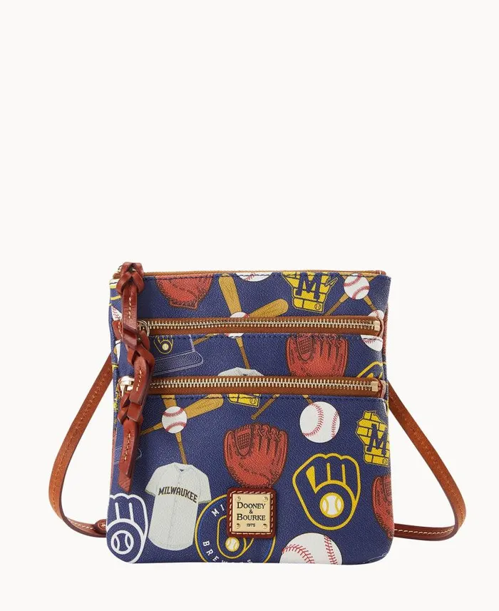 MLB Brewers N S Triple Zip Crossbody Brewers Woman Dooney and Bourke Crossbodies