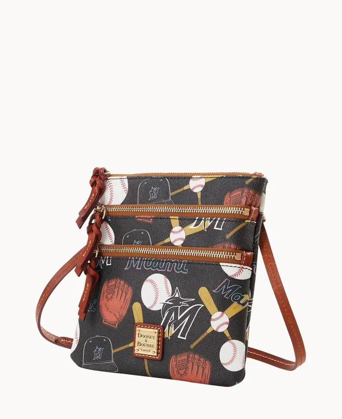 MLB Marlins N S Triple Zip Crossbody Marlins Woman Dooney and Bourke Crossbodies MLB Marlins N S Triple Zip Crossbody Marlins Woman Dooney and Bourke Crossbodies