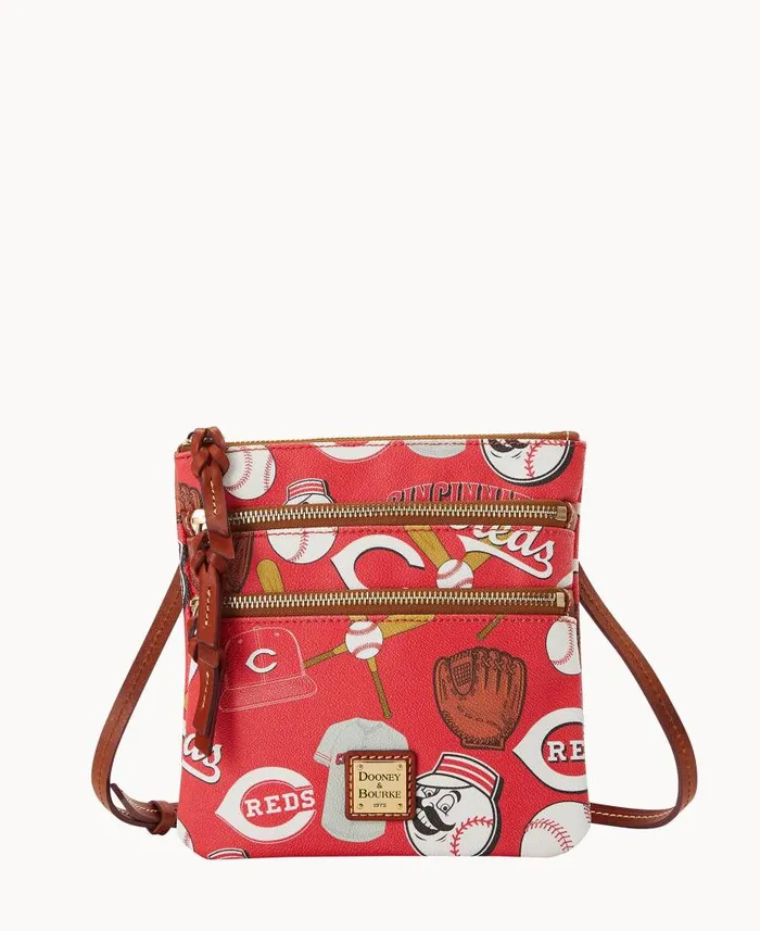 MLB Reds N S Triple Zip Crossbody Reds Woman Dooney and Bourke Crossbodies