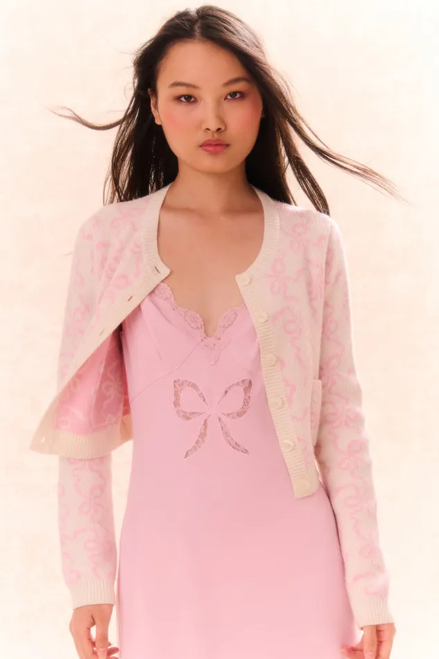 Mommy and Me KidsWomen LoveShackFancy Veronika Bow Print Cardigan Bon Bon Pink Mommy and Me KidsWomen LoveShackFancy Veronika Bow Print Cardigan Bon Bon Pink