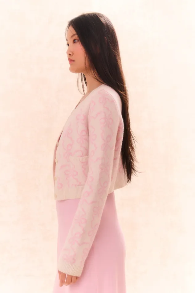 Mommy and Me KidsWomen LoveShackFancy Veronika Bow Print Cardigan Bon Bon Pink