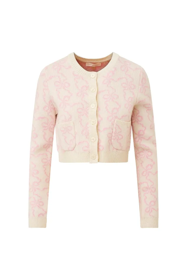 Mommy and Me KidsWomen LoveShackFancy Veronika Bow Print Cardigan Bon Bon Pink