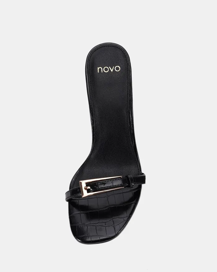 Mules Women NOVO Shoes ZABLAZE Black Croc Mules