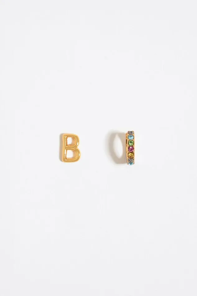 Multicolor Crystal Mini Hoop And Letter B Earrings Gold Women Bimba Y Lola Jewelry Multicolor Crystal Mini Hoop And Letter B Earrings Gold Women Bimba Y Lola Jewelry