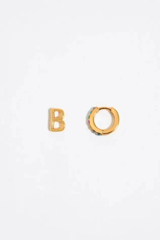 Multicolor Crystal Mini Hoop And Letter B Earrings Gold Women Bimba Y Lola Jewelry Multicolor Crystal Mini Hoop And Letter B Earrings Gold Women Bimba Y Lola Jewelry