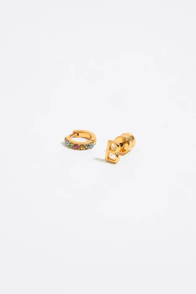 Multicolor Crystal Mini Hoop And Letter B Earrings Gold Women Bimba Y Lola Jewelry Multicolor Crystal Mini Hoop And Letter B Earrings Gold Women Bimba Y Lola Jewelry