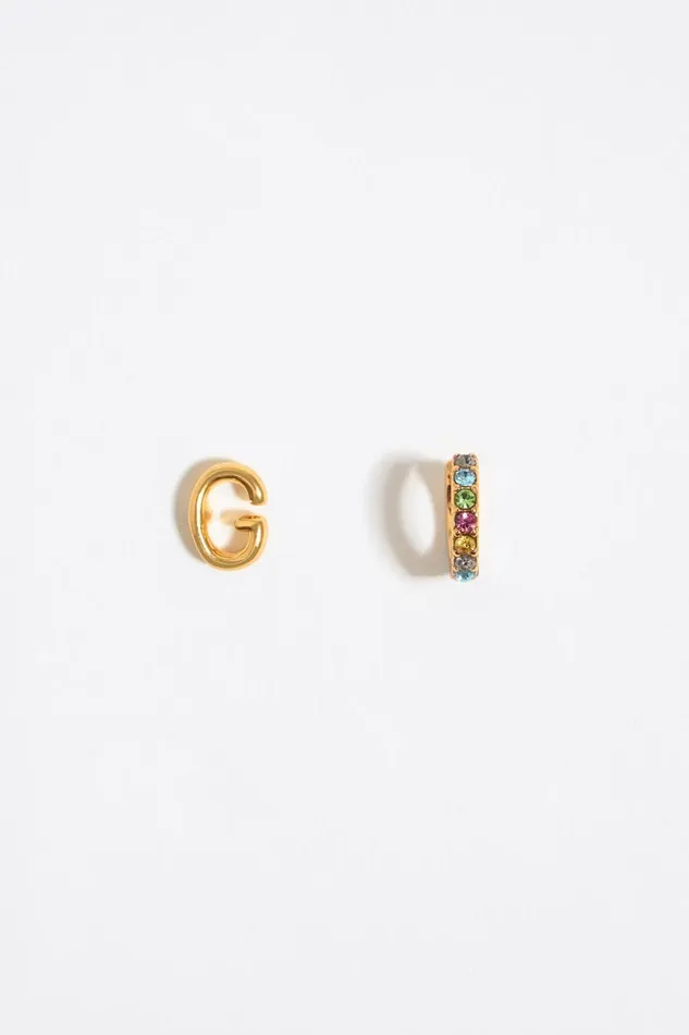 Multicolor Crystal Mini Hoop And Letter G Earrings Gold Women Bimba Y Lola Alphabet Multicolor Crystal Mini Hoop And Letter G Earrings Gold Women Bimba Y Lola Alphabet