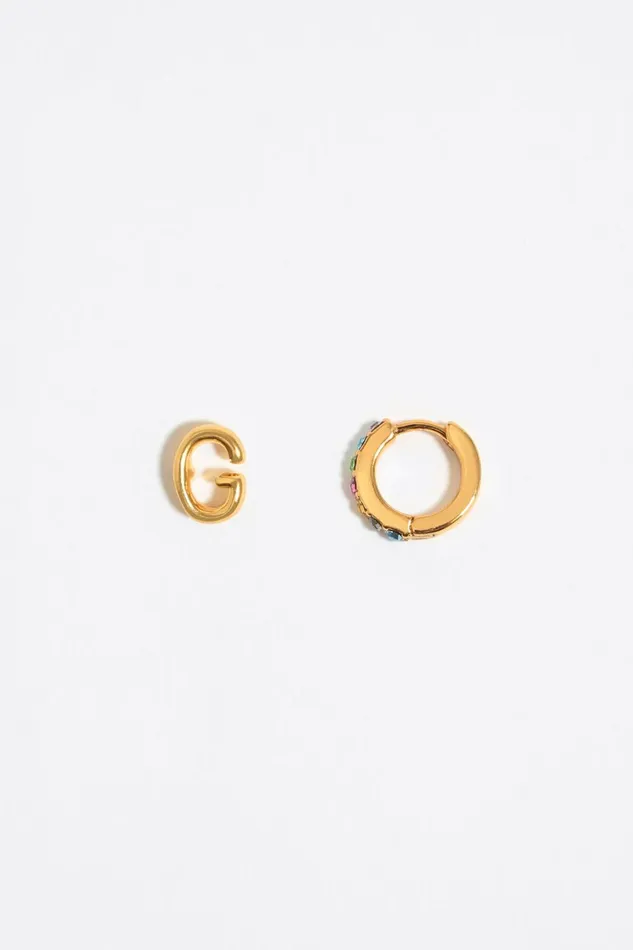 Multicolor Crystal Mini Hoop And Letter G Earrings Gold Women Bimba Y Lola Alphabet Multicolor Crystal Mini Hoop And Letter G Earrings Gold Women Bimba Y Lola Alphabet