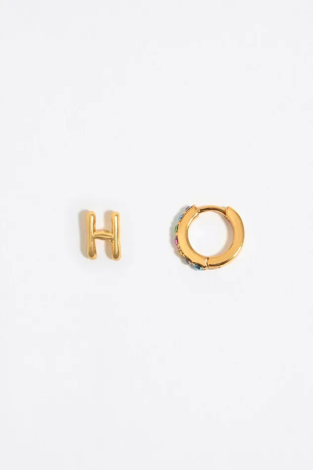 Multicolor Crystal Mini Hoop And Letter H Earrings Gold Women Bimba Y Lola Alphabet Multicolor Crystal Mini Hoop And Letter H Earrings Gold Women Bimba Y Lola Alphabet
