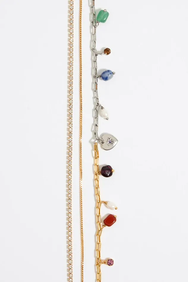 Multicolor Stones And Crystals Multilayer Chain Necklace Gold Women Bimba Y Lola Jewelry Multicolor Stones And Crystals Multilayer Chain Necklace Gold Women Bimba Y Lola Jewelry