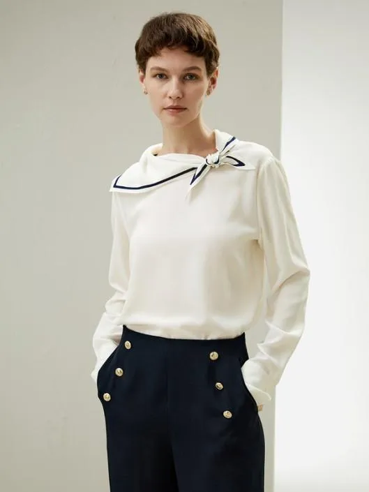 Nautical Collar Silk Shirt 8211 Classic Style For Women Women Blouses Lilysilk Shirts