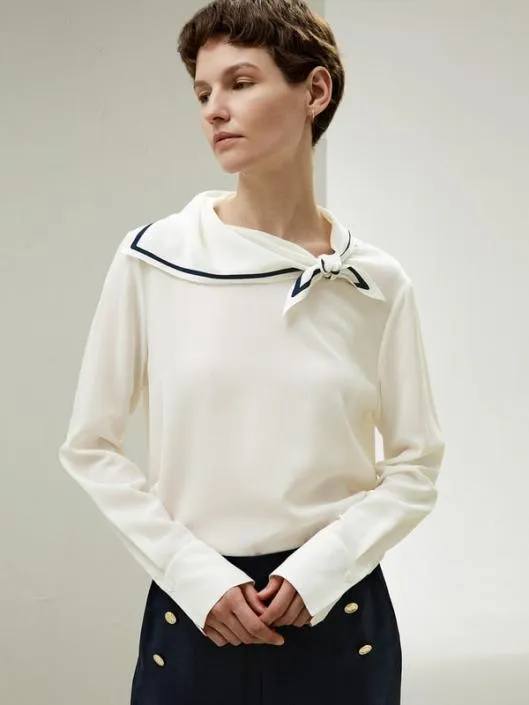 Nautical Collar Silk Shirt 8211 Classic Style For Women Women Blouses Lilysilk Shirts