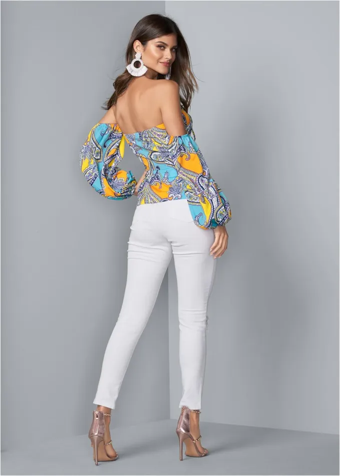 OffShoulder Paisley Top Blue Multi Women VENUS Night Out Tops
