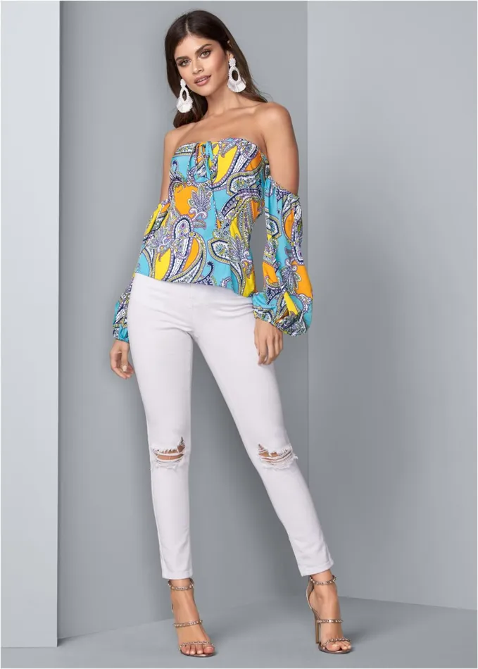 OffShoulder Paisley Top Blue Multi Women VENUS Night Out Tops