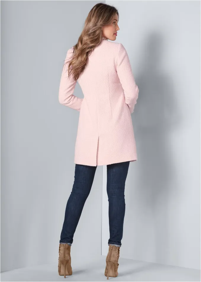 OPEN FRONT TWEED FRINGE JACKET Light Pink Women VENUS Jackets