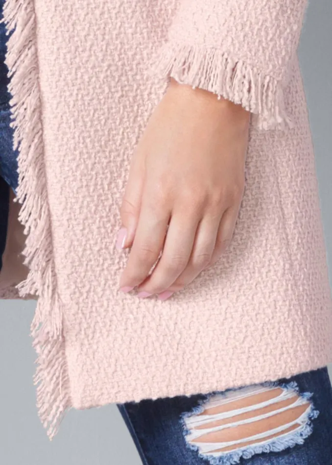 OPEN FRONT TWEED FRINGE JACKET Light Pink Women VENUS Jackets