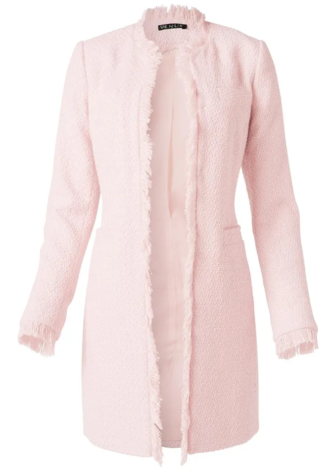 OPEN FRONT TWEED FRINGE JACKET Light Pink Women VENUS Jackets