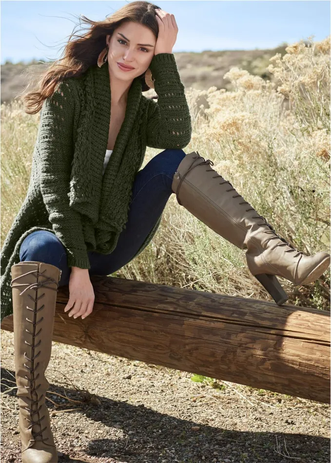 OPEN KNIT CARDIGAN Olive Women VENUS Cardigans and Dusters