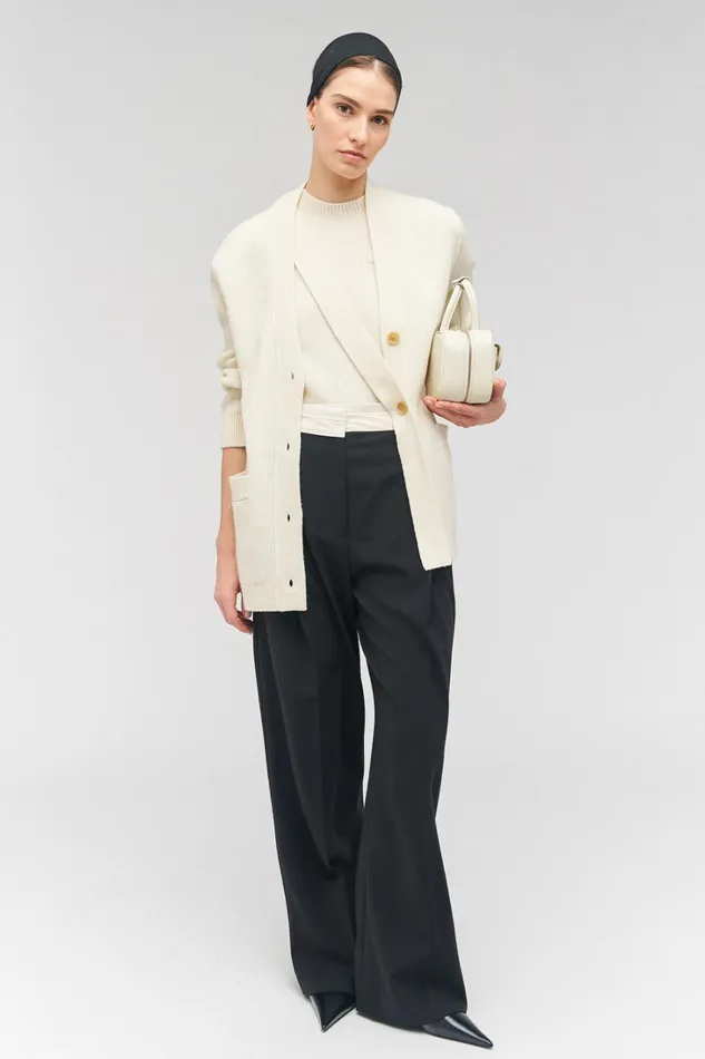 Oroton Contrast Waist Pant Black Women Pants