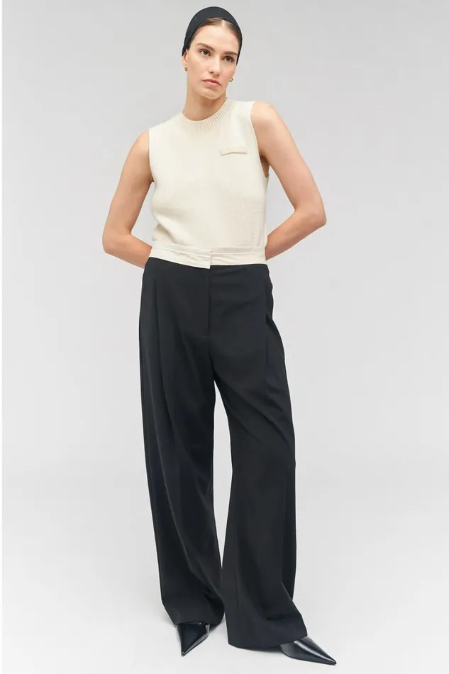 Oroton Contrast Waist Pant Black Women Pants Oroton Contrast Waist Pant Black Women Pants