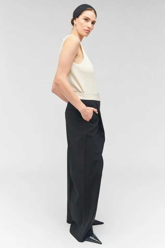 Oroton Contrast Waist Pant Black Women Pants Oroton Contrast Waist Pant Black Women Pants